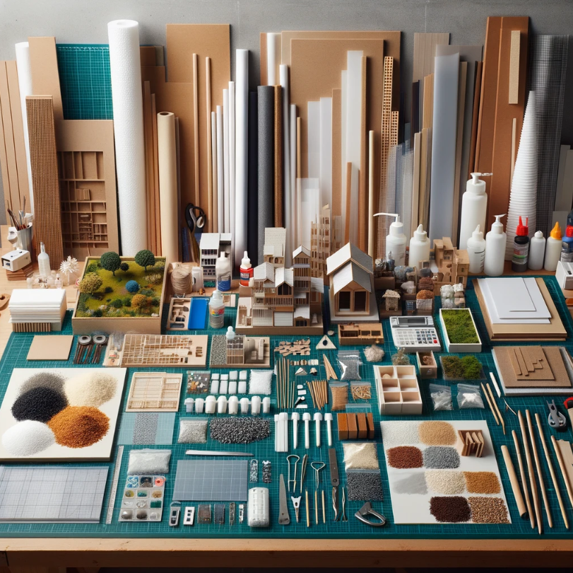 Verschiedene Materialien für den Architektur Modellbau, verwendet von Ari Model.