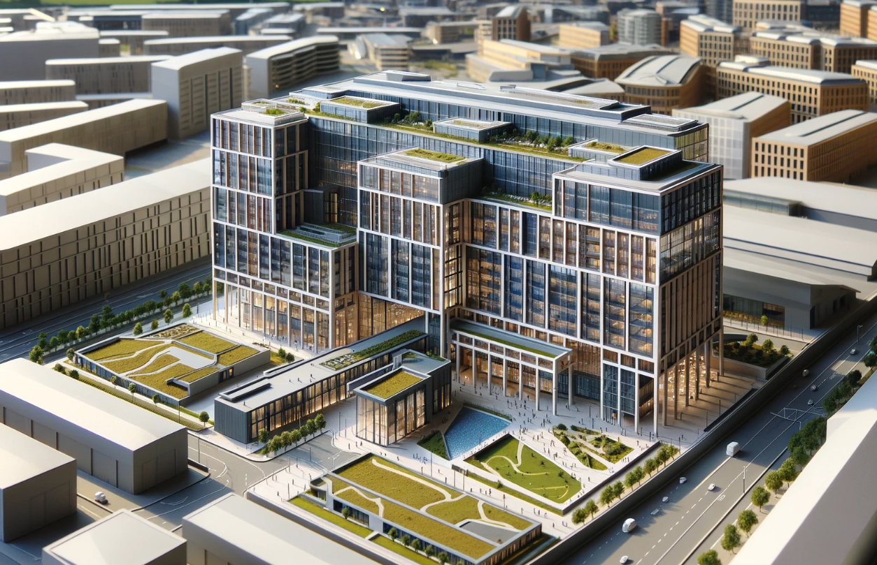 Detailliertes Architekturmodell eines modernen Gebäudes, gefertigt von Ari Modellbau in Gelsenkirchen.