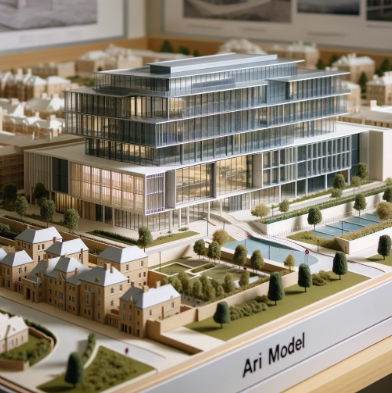  Detailliertes architektonisches Modell eines modernen Gebäudes, erstellt von Ari Modellbau in Lübeck.