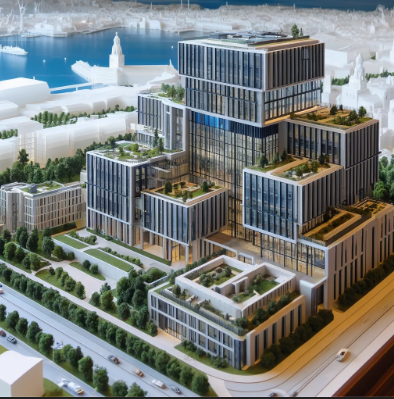 Detailliertes architektonisches Modell eines modernen Gebäudes, erstellt von Ari Modellbau in Erfurt.