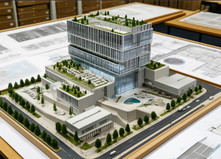 Detailliertes architektonisches Modell, erstellt von Ari Modellbau in München.