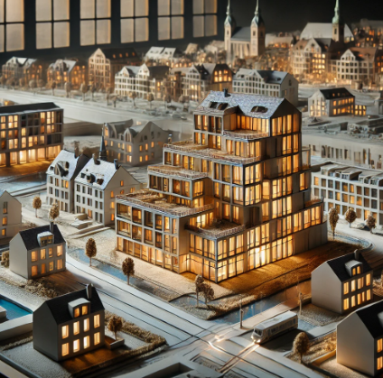 Architekturmodell eines Wohnprojekts in Ingolstadt, fachmännisch gefertigt von Ari Modellbau.