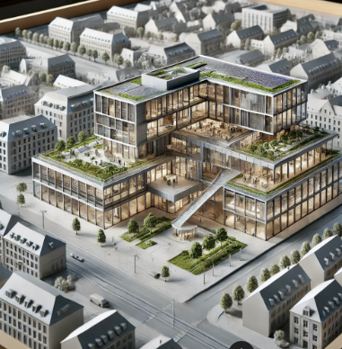 Detailreiches Architekturmodell einer modernen Struktur in Trier, sorgfältig erstellt von Ari Modellbau.