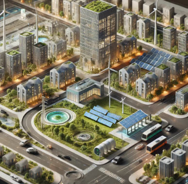 Ein detailliertes Energiemanagementmodell für intelligente Städte, entworfen von Ari Modellbau. Dieses Modell visualisiert nachhaltige Energiesysteme in städtischen Umgebungen und ist ideal für Präsentationen, Bildungsprojekte und Infrastrukturplanun