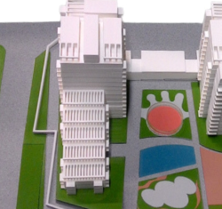 Ein hochpräzises architektonisches Modell von ARI Model, das eine kohlenstoffneutrale Energieerzeugungsanlage darstellt. Das realistische und interaktive Modell umfasst Solarparks, Windparks, Wasserkraftwerke und Kernfusionsanlagen, die eine entschei