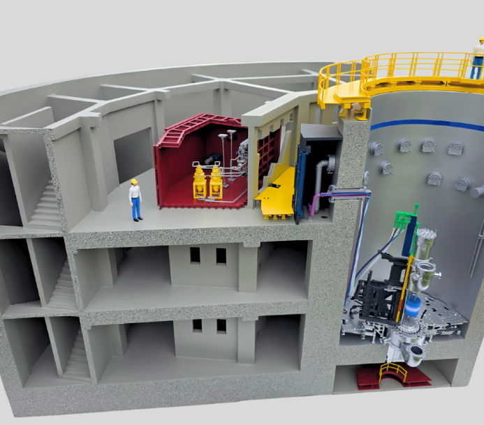 Ein hochmodernes Architekturmodell von ARI Modellbau für einen Aussteller auf der EnerGaïa. Das Modell verfügt über LED-beleuchtete Windturbinen, Sonnenlichtpfade, Bioenergieanlagen und transparente Schichten, die unterirdische Einrichtungen sichtbar
