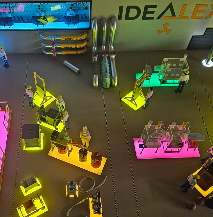 Ein hochmodernes physisches Modell, entwickelt von ARI Modellbau für ein Tech-Startup auf der Hannover Messe, mit fein ausgearbeiteten architektonischen Details, natürlichen Oberflächen und integrierter Beleuchtung, um in der Startup & Tech-Zone 