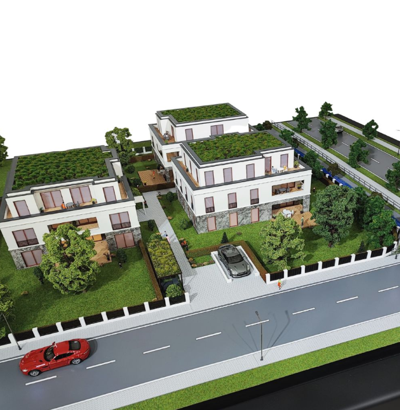 Ein kunstvoll gestaltetes Architekturmodell von ARI Modellbau, entworfen für einen aufmerksamkeitsstarken Messestand auf der Batimat. Das Modell zeigt Elemente der Stadtplanung, Infrastruktursysteme und nachhaltige Architektur in präziser Ausführung 