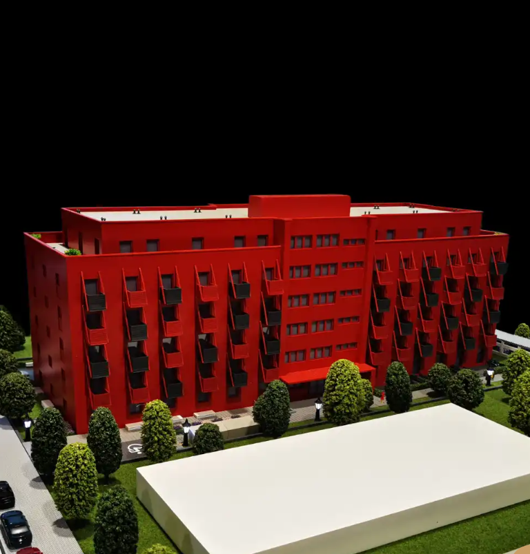 Ein präzises physisches Architekturmodell, gefertigt von ARI Modellbau, das ein Immobilienprojekt auf der MIPIM zeigt – mit realistischen Texturen, originalgetreuen architektonischen Details und einer ästhetisch überzeugenden Präsentation, die Besuch