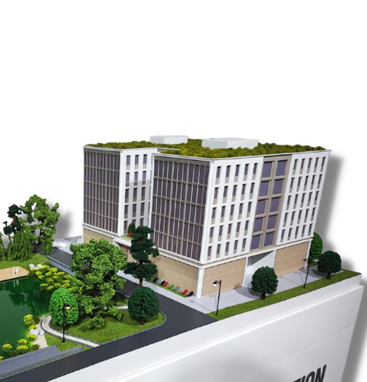 Ein hochpräzises Architekturmodell, gefertigt von ARI Modellbau, speziell konzipiert für die Präsentation auf der Immobilienmesse MIPIM. Das Modell zeigt realistische Texturen, präzise architektonische Details, beleuchtete und animierte Elemente sowi