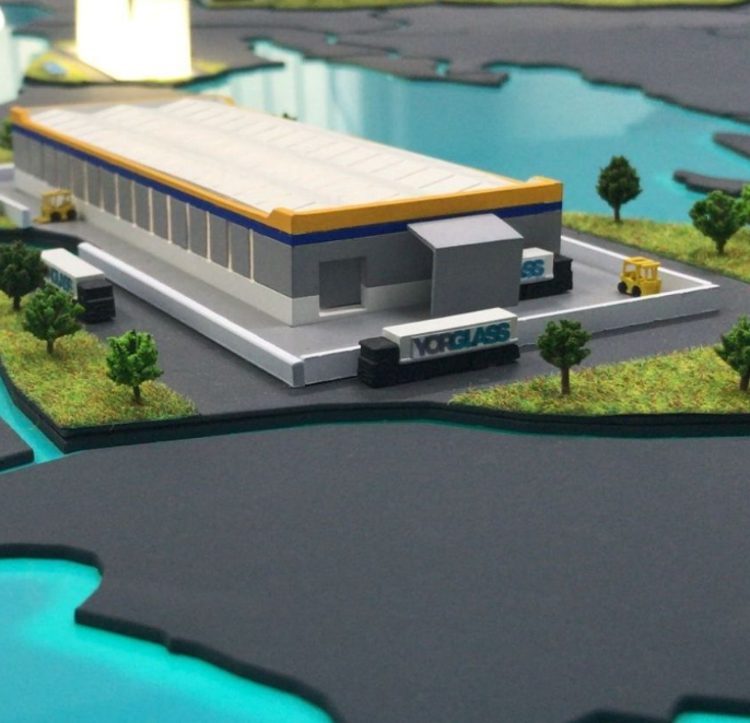 Maßgeschneiderte beleuchtete und animierte Architekturmodelle von ARI Modellbau für die Baumesse Tulln, darunter moderne Wohnanlagen, erneuerbare Energiezentren, ökologische Infrastruktur, Smart Cities und innovative Architekturprojekte. Mit Lichteff