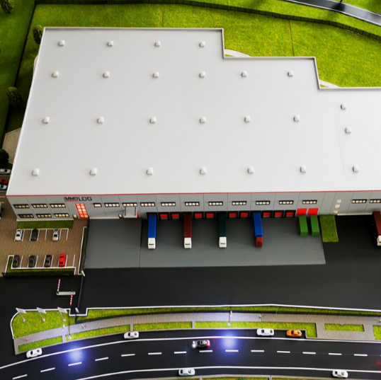 Detaillierte, maßgeschneiderte Architekturmodelle von ARI Modellbau für die Fruit Logistica, darunter Kühlhäuser, moderne Logistikzentren, Lebensmittelverarbeitungsanlagen und nachhaltige Agrarinnovationen. Mit Beleuchtung, Animationen und Interaktiv