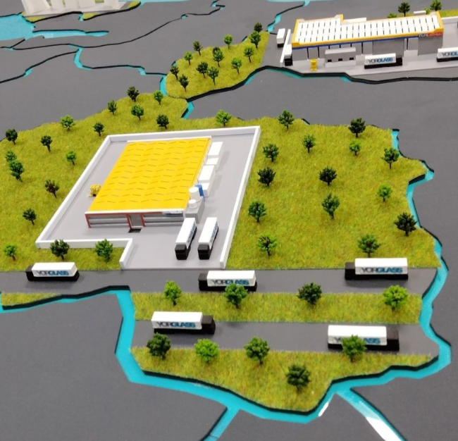 Individuelle beleuchtete und animierte Modelle von ARI Modellbau für die AgriFoodTech, darunter detaillierte Lebensmittelverarbeitungsanlagen, landwirtschaftliche Landschaften, Smart-Farming-Systeme, erneuerbare Energieanlagen und Logistikzentren. Mi