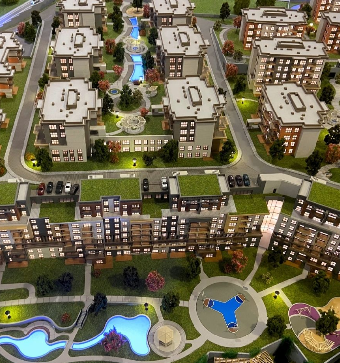Individuelle physische Modelle von ARI Modellbau für die Interzum, darunter Wohnhochhäuser, Geschäftsgebäude, Innenarchitekturkonzepte und Stadtentwicklungspläne. Ergänzt durch feine Details, künstlerische Veredelungen und interaktive Elemente, ziehe