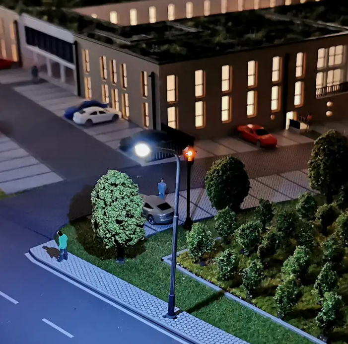 ARI Modellbau zeigt ein kuratiertes Wohn- und Einrichtungsensemble als beleuchtetes, animiertes Architekturmodell mit klarer Raumlogik und stimmungsvoller Akzentbeleuchtung.