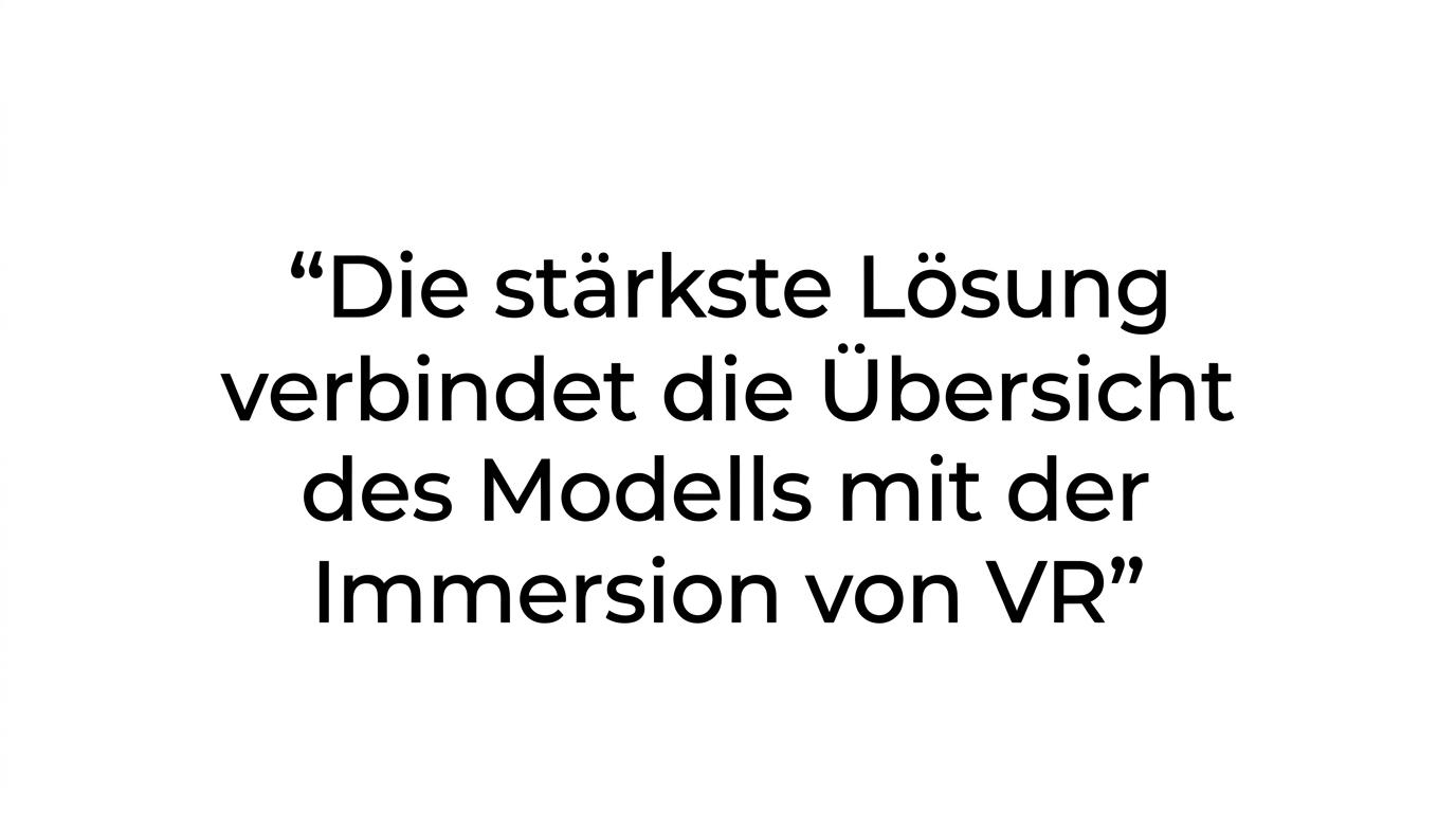 Hervorgehobenes Zitat zur hybriden Vertriebsstrategie mit Architekturmodell und VR.