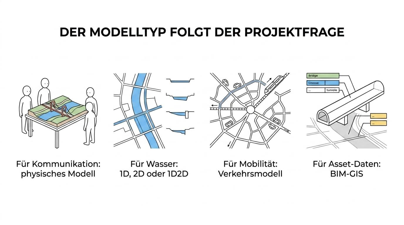 Acht Modellarten für Infrastrukturprojekte, jeweils mit kurzem Hinweis auf ihren typischen Einsatz.
