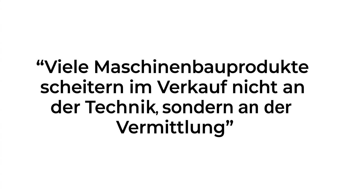Quote highlight emphasizing that machine sales often fail because of communication, not engineering.