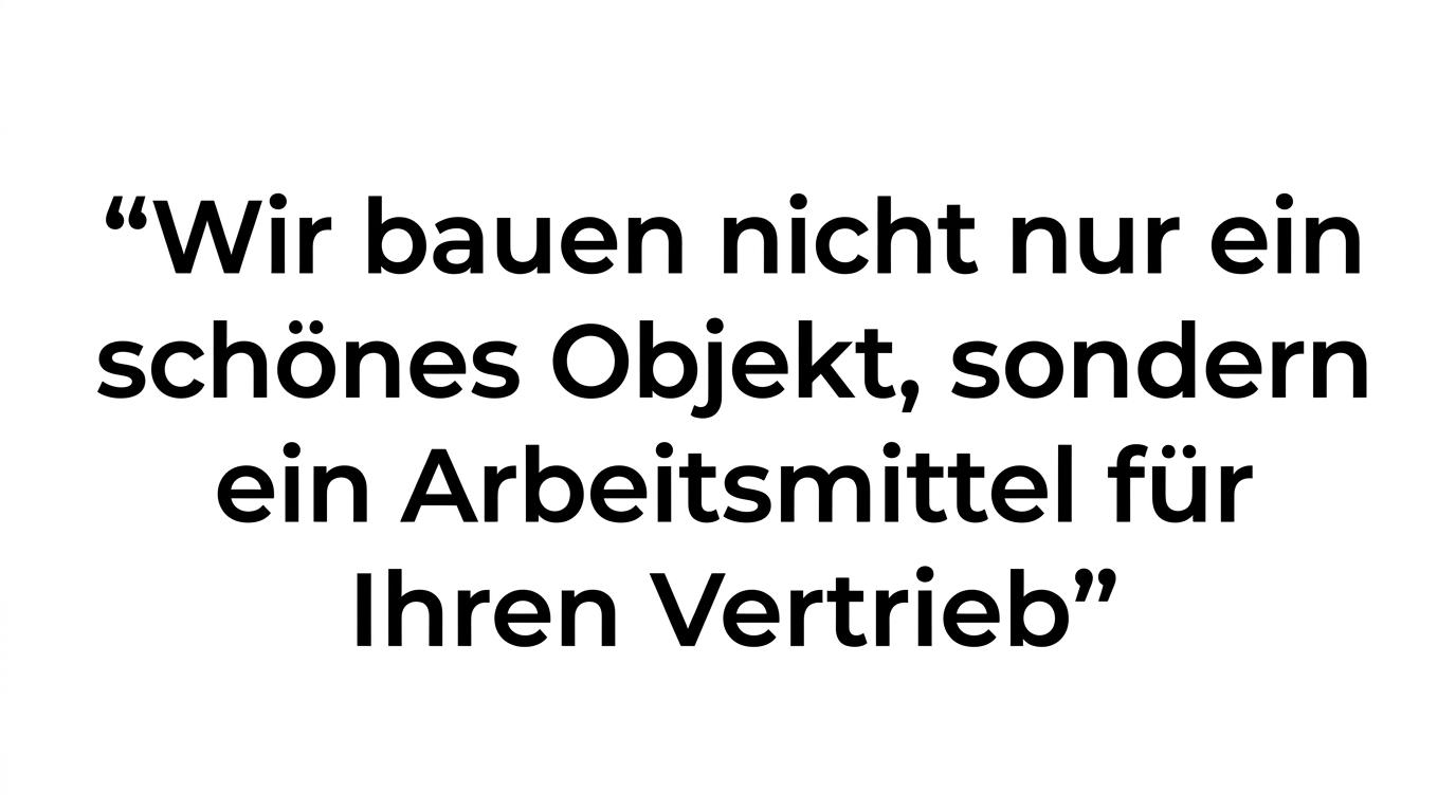 Highlighted quote stating that the model is not just a beautiful object, but a working tool for sales.